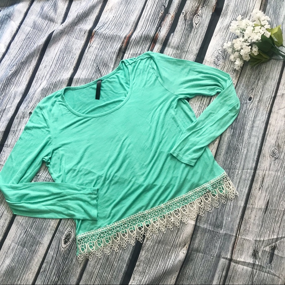 Turquoise long sleeve with lace detail